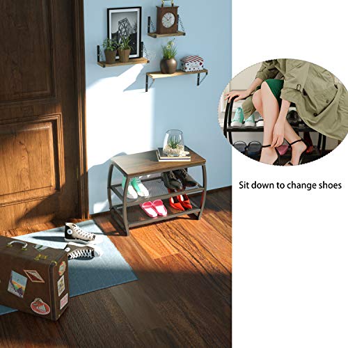 RooLee Shoe Rack Bench, Vintage 3-Tier Heavy Duty Shoe Organizer Storage Shelf for Entryway Hallway Living Room