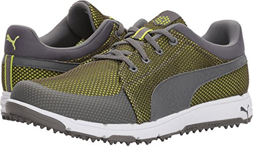 PUMA Men's Grip Sport Golf Shoe, Quiet Shade/Acid Lime, 7.5 Medium