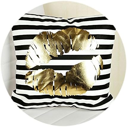 DECORATION 18 X 18" Decorative Bronzing Flannel Home Pillowcases 18 x18 inch Throw Pillow Cover Cushion Case Black Striped White Print Bling Pillow Case Cover (Stripe)