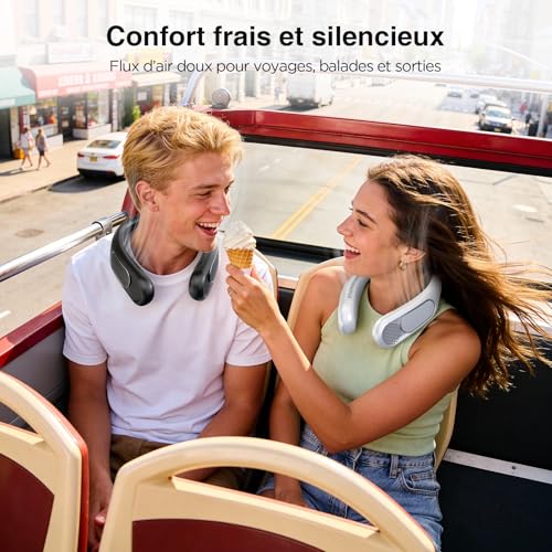 Dnenellr 6000mAh Rechargeable Neck Neck Fan with 4 Speeds USB Fan, Gift Idea for Men and Women, Indoor and Outdoor Travel (White)