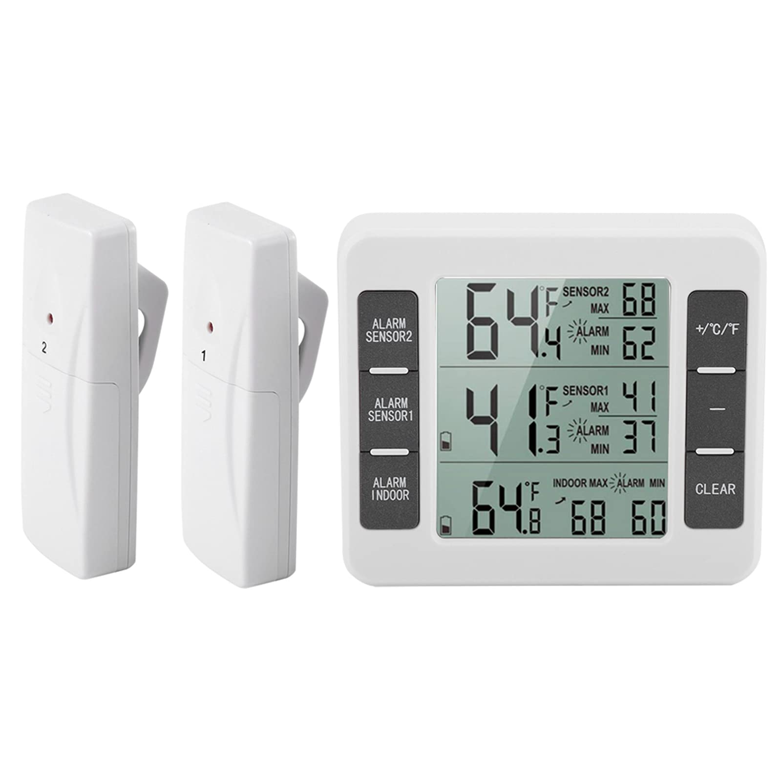 Fridge Thermometer Wireless Digital Display Freezer Temperature Monitor Refrigerator Thermometer with 2pcs Sensor and Min/Max Alarm