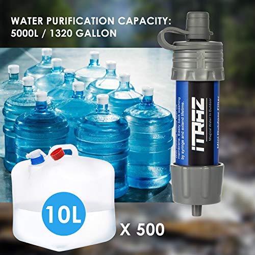 ITRAZ Collapsible Water Container with Water Filter,BPA Free FDA Portable Water Carrier,Foldable Clean Water Storage Jug for Outdoor Camping Hiking and Emergency (1-Pack 5.3 Gal+1 Water Filter)