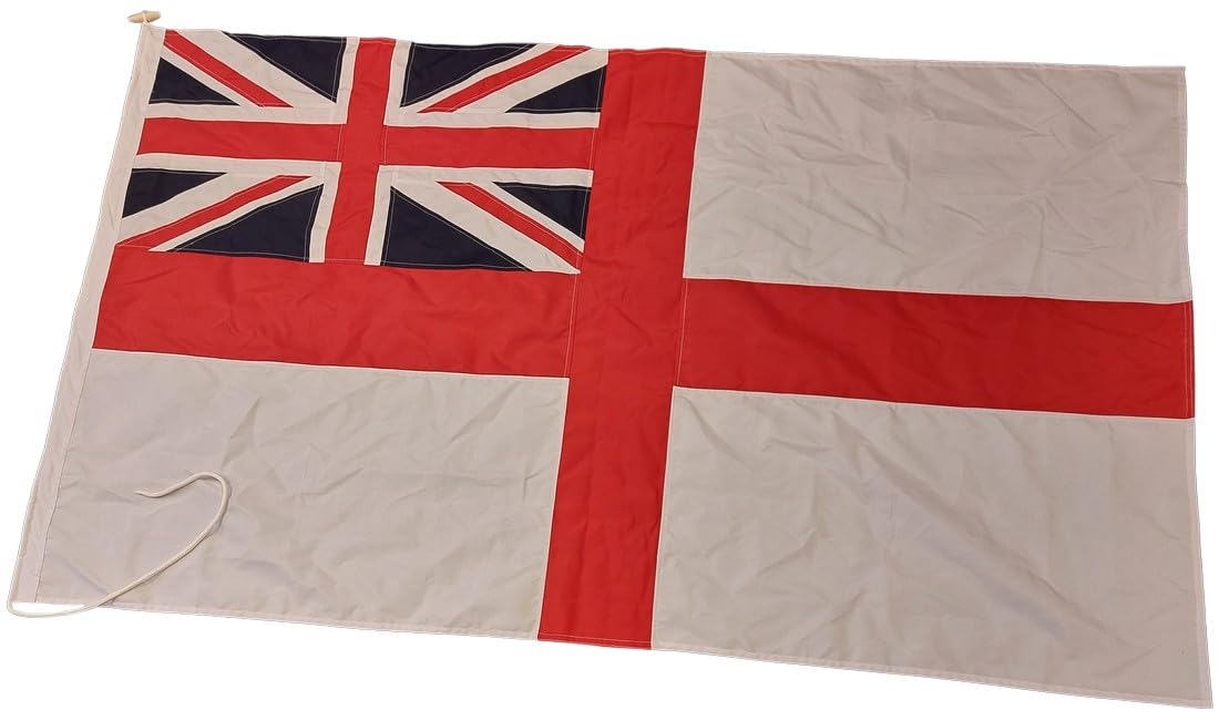 NWFlags Sewn White Ensign Flag | 5ft x 3ft Rope & Toggle | 5x3 Stitched Royal Navy Flag