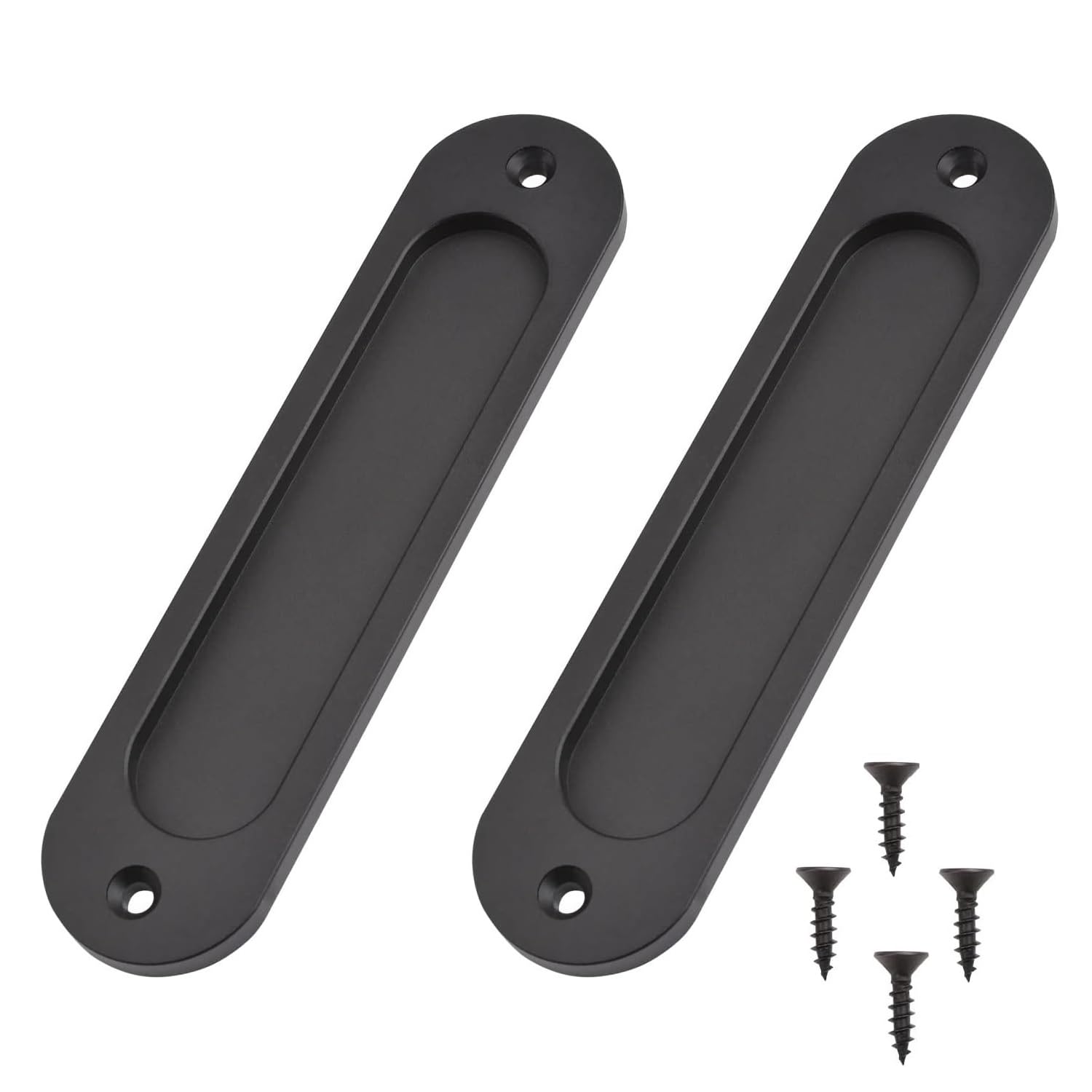 MiJunHD Recessed Sliding Door Pull, 2Pcs Oval Matte Black 180 * 40mm Solid Aluminum Alloy Flat Bottom Handle Finger Pull with Screws for Sliding Barn Door,Closet,Cabinet,Windows — image 1