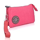 ZYSUN Women's Casual Nylon Wristlet Bag Multilayer Zipper Purse Clutch Handbag (bright pink)