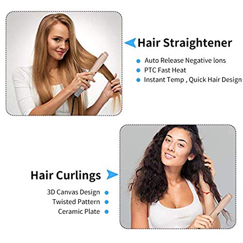2 in 1 Flat Iron Professional Ceramic Hair Striaightener &Curler Hair Straightener Twist 2-in-1 Hair Curlers & Straightening Iron Hair Styling Tools Dual Voltages (Grey with Glove) - Thumbnail 7
