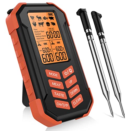 Termometro da cucina senza fili con 2 sonde per barbecue, fino a 80 metri per forno, barbecue, cucina, barbecue, barbecue