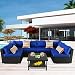 Patio Rattan Furniture Outside Sofa Black Rattan Couch Set Garden Rattan Seating Couch Sectional Conversation Sofas Royal Blue Cushion
