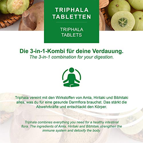 MoriVeda Triphala Presslinge hochdosiert, 1000mg vegan, aus Ayurveda Königsfrüchten Amla, Haritaki und Bibhitaki, 120 Presslinge – Bild 4