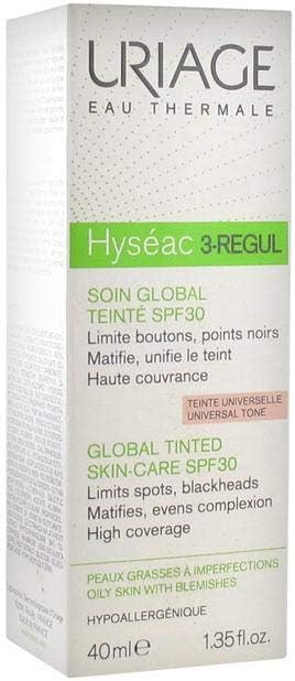 Uriage Hyseac Global Tinted Skincare SPF30 with AHA & Salicylic Acid, Reduces Skin Shine & Unifies Complexion