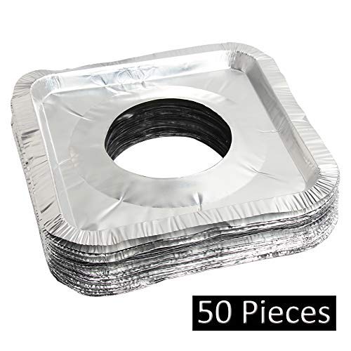 50 Pack Aluminum Foil Square Stove Burner Covers Disposable Heavy Thick