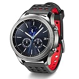 Moretek 22mm Soft Silicone Replacement Sport Strap Bands for Samsung Galaxy Gear 2 R380 Neo R381 Live R382/Moto 360 2nd 46mm/LG G Watch W100/W110/Urbane Smart Watch – Black/Red