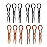Honbay 12PCS 9cm Large Wave U Shaped Chignon Hair Clips Hair Pins Hair Twist Styling Tool for Office Lady,Black and Brown
