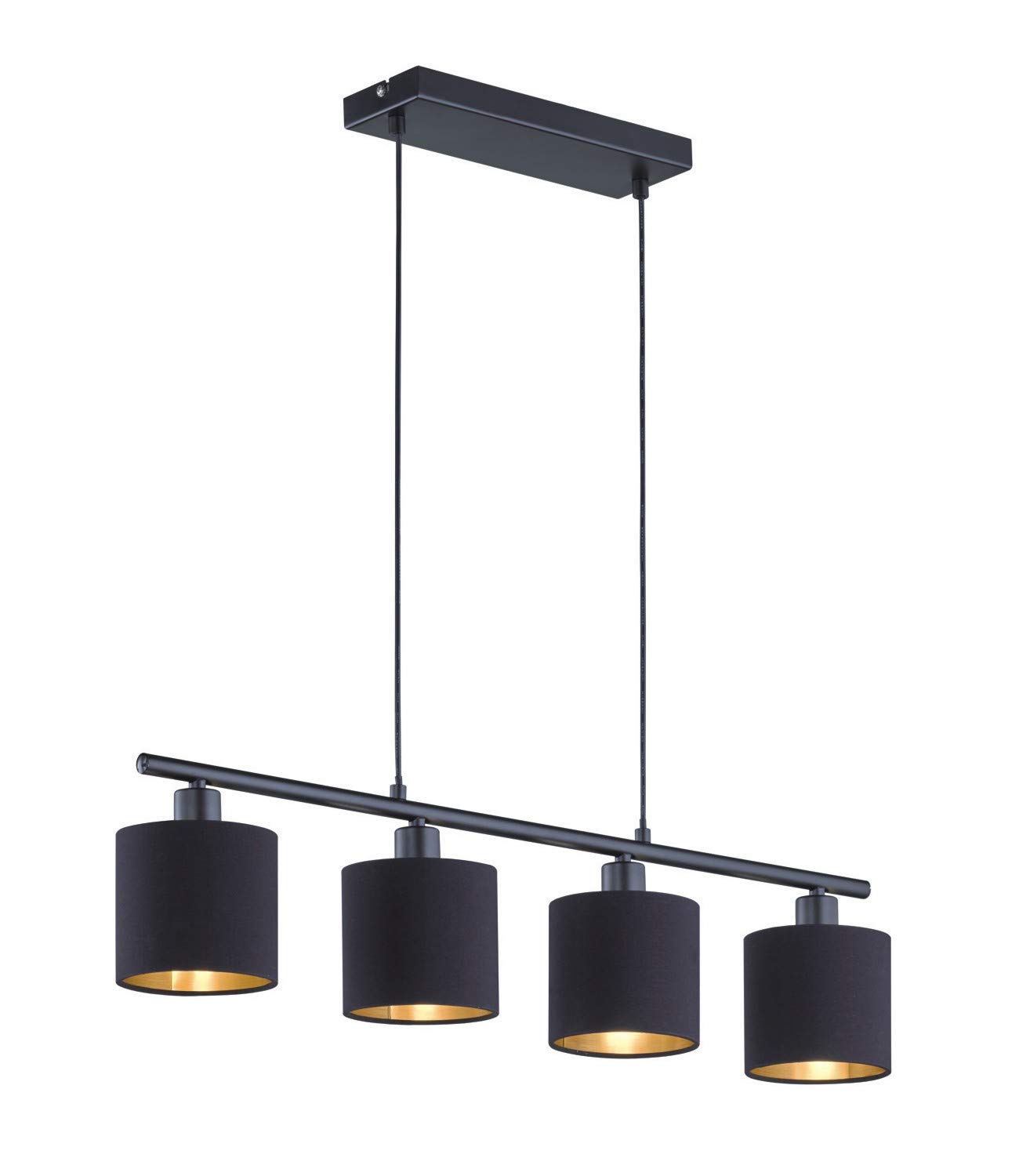 Reality Leuchten Tommy R30334079 Pendant Light, Matt Black Metal, Fabric Shade, Black