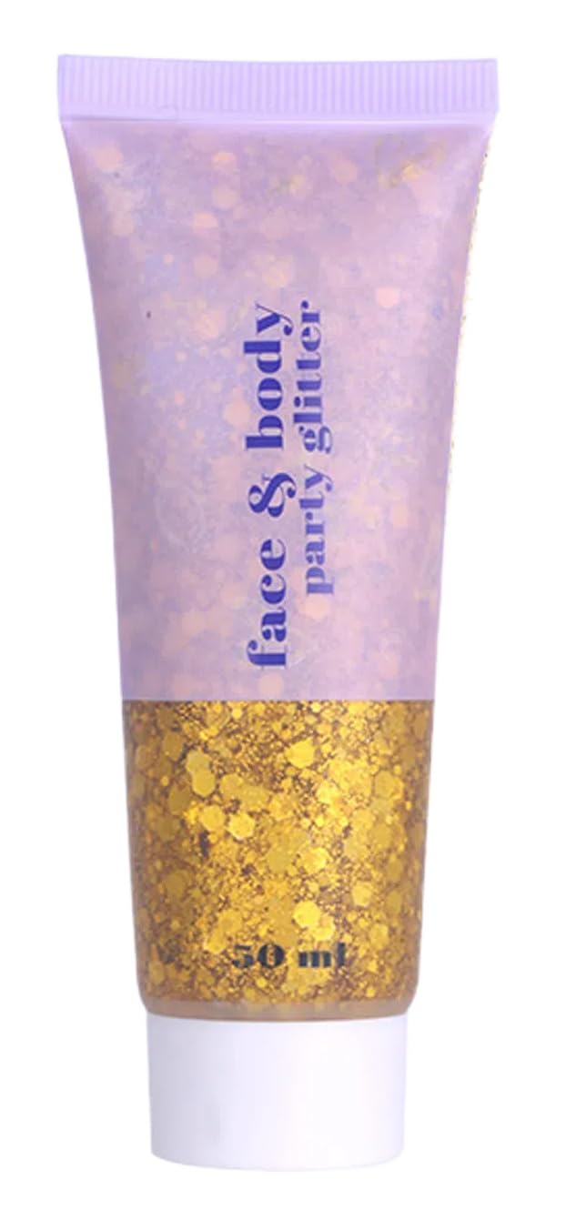 EOGRFW Body Glitter Gel,Face Glitters Body Gel for Girl,50ml Shimmer Liquid Eyeshadow,Chunky Glitter for Face Hair Nails DIY Makeup,Holographic Glitter Gel Festival Glitter Makeup (Gold)