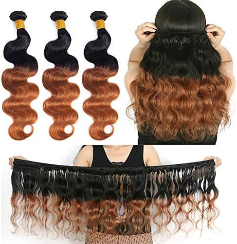 Ombre Brazilian Hair Body Wave Bundles 3pcs,Ombre Brazilian Virgin Hair Human Hair Weave (T1B/30,10 12 14)
