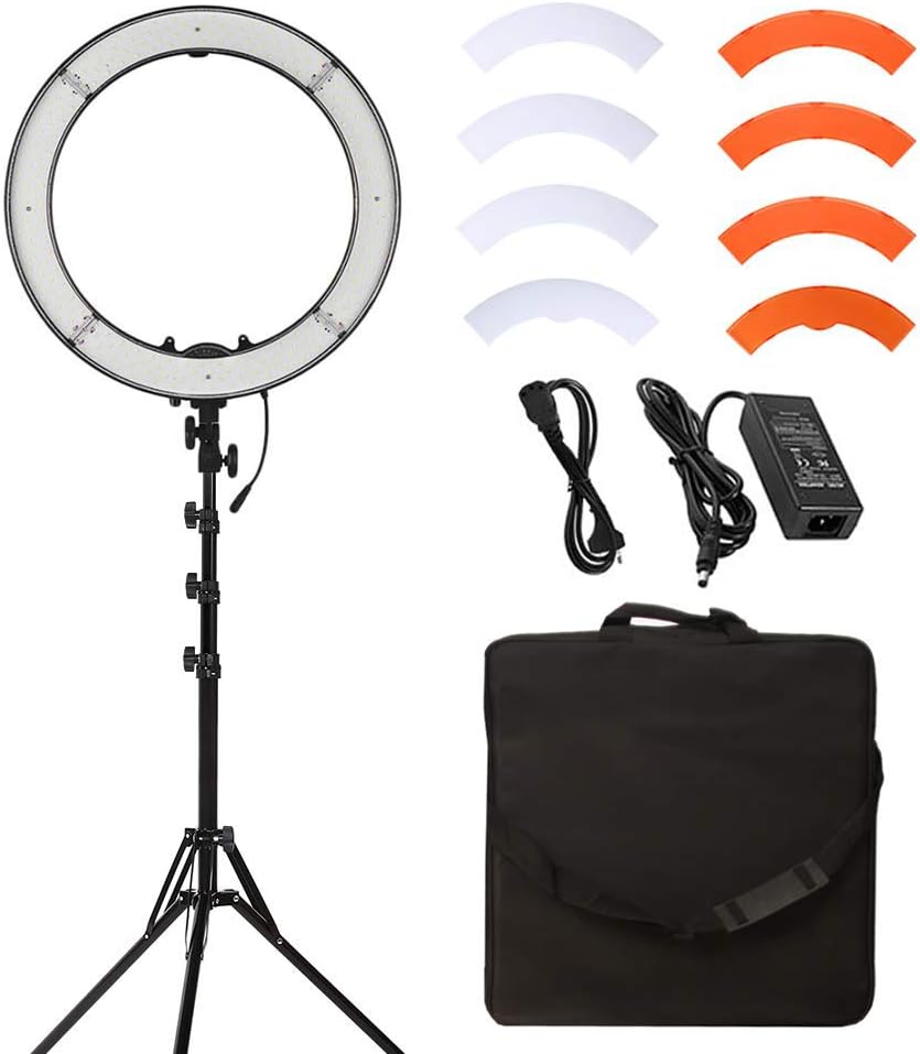 18" Selfie Ring Light with Tripod Stand & Cell Phone Holder for Live Stream/Makeup, Led Camera Ringlight for YouTube Video/Photography Compatible