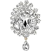 QUREZA White Crystal Water-drop Pin Rhinestone Pendant Lapel Pin Brooch Women Gift