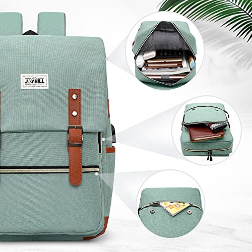 JOYHILL Slim Vintage Laptop Backpack with USB Charging Port, Unisex