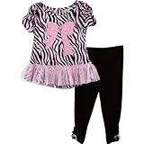 Young Hearts Little Girls' 2 Piece Zebra Print with Bow Shirt and Pant