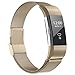 iGK Replacement Bands Compatible for Fitbit Charge 2, Stainless Steel Metal Bracelet with Unique Magnet Clasp Champagne Small
