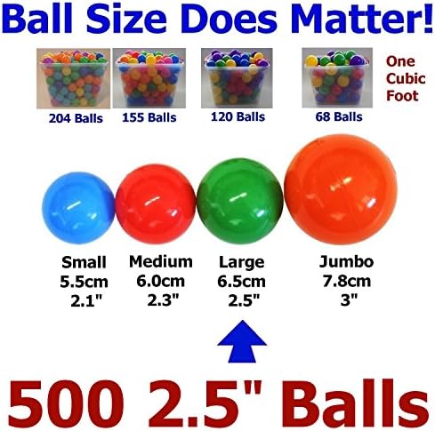My Balls Pack of 500 Large 65mm 2.5" Pit Balls - True-to-size; Bright Colors; BPA Free; Phthalate Free; non-PVC; non-Recycled Plastic