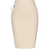 Kate Kasin Womens Knee Length Elastic Waist Basic Stretchy Bodycon Business Pencil Skirt