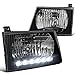 Black Crystal Headlights With LED Strip Made For And Compatible With E150/E250/E350/E450/E550 Econoline Van