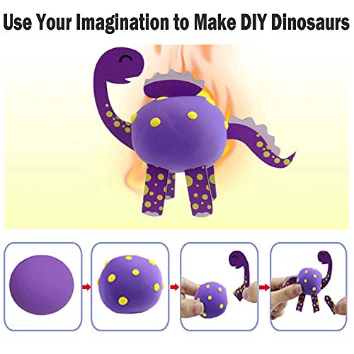 Dear Deer Dinosaur World Super Light Air Dry Clay Set DIY Craft Kit with 24 Cans Modeling Clay and 4 PCS 3D Dinosaur Molds in a Jumbo Egg For Kids - Thumbnail 3