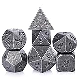 Ancient Silver Table Game Dice, 7PCS DND Metal Dice with Metal Box for Dungeons and Dragons, Shadowrun, Pathfinder, Savage World and Other Table Games