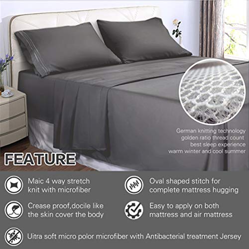 Abakan Queen Bed Sheets Set 4 Piece Microfiber 1800 Series Hotel Luxury Bedding Sheet Breathable, Wrinkle Fade Resistant Soft Sateen Weave Deep Pockets Bedding Set (Queen, Dark Grey)