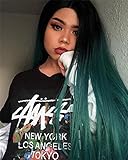 AISI HAIR Ombre Synathetic Wigs for Black Women Long Green Wig Heat Resistant Wigs Middle Part Cosplay Wig Green Party Wigs for Women
