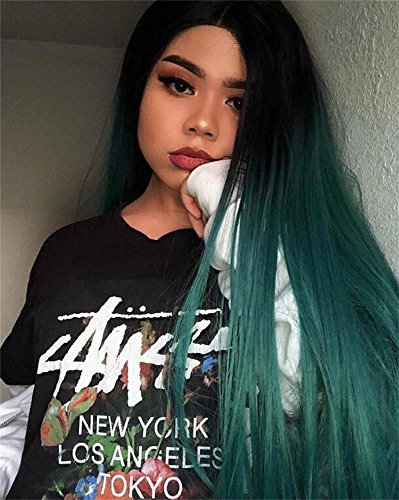 AISI HAIR Ombre Synathetic Wigs for Black Women Long Green Wig Heat Resistant Wigs Middle Part Cosplay Wig Green Party Wigs for Women