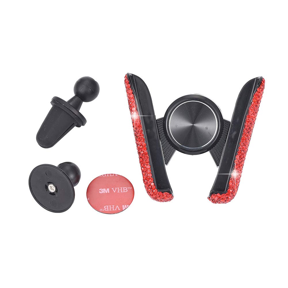 JSCARLIFE Bling Bling Air Vent Mount Phone Holder Crystal Rhinestone Car Stand Phone Holder for GPS Screen MP5 (Red)