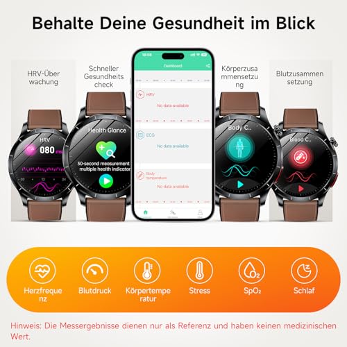 Lgnitek 2026 Men's Smartwatch with ECG/HRV/BMI/Blood Pressure Measurement/Uric Acid, 1.43 Inch AMOLED Health Watch with 24H Blood Pressure SpO2 Heart Rate Sleep Monitor SOS Emergency Call Fitness