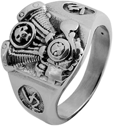 Unique Motorcycle Twin Engine Stainless Steel Ring : Size 13