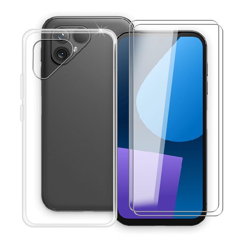 WIMSPEED Soft TPU Bumper Clear Case for Fairphone 5 with 2 Pcs Tempered Glass Screen Protector, Ultra Thin Silicone Shockproof Case for Fairphone 5 (6.46") - Transparent