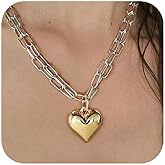 CLASSYZINT Chunky Chain Gold Heart Pendant Necklace And Two Tone Heart Pendant Necklace for Women Minimalist Statement Jewelry Layering Accessory