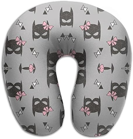 Girly Geometric Bat Mask With Pink Bow On Grey Rotated U-shaped Memory Neck Pillow Upgrades 3D Full Print Super Soft And Comfortable For Rest