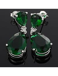 Pendientes colgantes con forma de lágrima y circonita cúbica de corte pera (6 colores disponibles) chapados en oro blanco, celebridad inspirada en Angelina Jolie