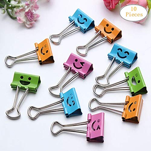 Transer 10 Pcs Cute Smile Metal Binder Clip Album Bills Paper Files Clips Stationary Office (Random Color, 10) - Thumbnail 7