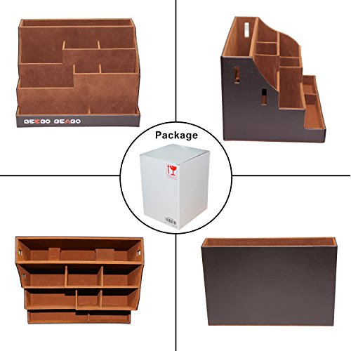Remote Control Holder Organizer Stand for Table, Large Brown PU Leather Remote Control Holders/Storage /Organizer/Caddy with 9 Spacious Compartments, Multifunction Home Office Desk Organizer - Thumbnail 2