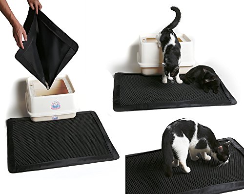 Cat Litter Trapper Catcher Mat, Cat supplies, Kitten Litter Box Purr Pad, Kitty Trash Can Trap, Large Cats Mats, Cat Spot litter Matt, Double Layer & Black Hole / Waterproof & Ventifresh, 31" X 24"