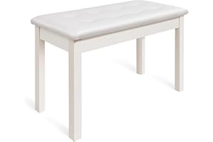 UISCOM Duet Piano Bench with Padded Cushion and Storage - Solid Wood Keyboard Bench Bookcase Stool Chair Seat Vanity Stool Tufted Wooden Piano Seat, Comfortable Sponges Pad,White