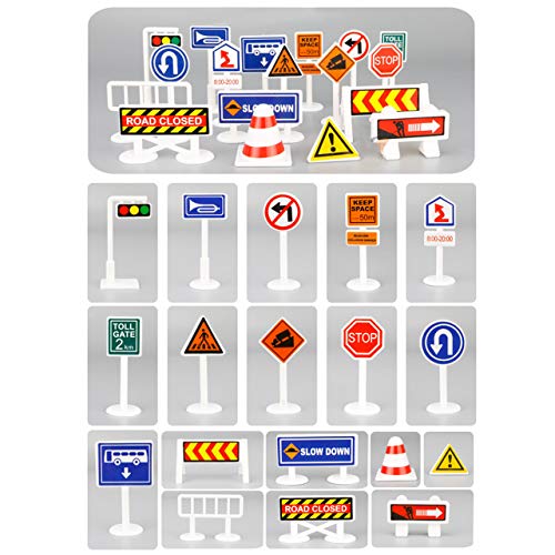 Bluecell Traffic Signs Play Set Road Traffic Game Set, 18 Pieces Small Street Traffic Signs with Street Play Mat, Kids Traffic Knowledge Learning Toys - Thumbnail 2