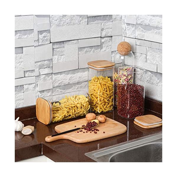 ComSaf-Airtight-Glass-Storage-Canister-with-Wood-Lid-15L-Clear-Food-Storage-Container-Jar-with-Sealing-Bamboo-Lid-for-Noodles-Flour-Cereal-Rice-Sugar-Tea-Coffee-Beans-Set-of-3 ComSaf 1500ml Glass Jars with Bamboo Lids, Clear Airtight Food Storage Container Jar with Sealing Lid, Canister Set for…