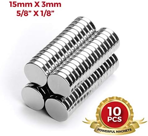 15mm x 3mm 5/8" x 1/8" Multi-Use Round Super Strong Magnet Discs, for Refrigerator, Fridge, Science, Maps, Office, Arts & Crafts, DIY, Whiteboard by NEOGAUSS N52 (10)