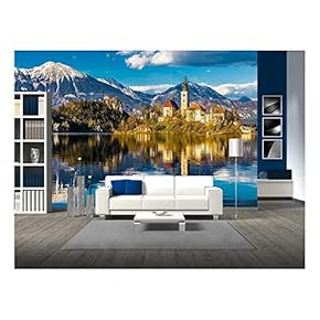 Amazing View on Bled Lake, Island,Church and Castle - Removable Wall Mural | Self-Adhesive Large Wallpaper - 66x96 inches