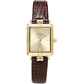 CARLIEN Womens Fashion Gold Vintage Rectangular Quartz Watch Leather Band Waterproof Simple Dainty Casual Ladies Wristwatch Black Brown
