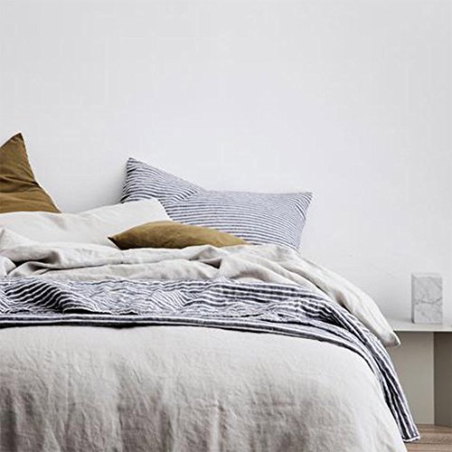 Lausonhouse Linen Duvet Cover Set,100% French Linen Duvet Cover Set,Luxurious 3 Pieces Bedding Set - King - Gray